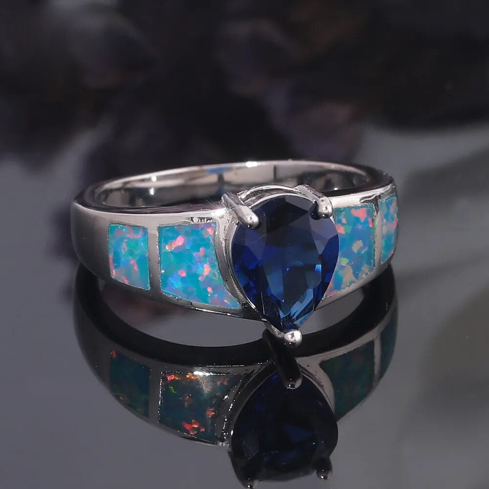 Schicker Saphir & Regenbogen Feueropal Ring
