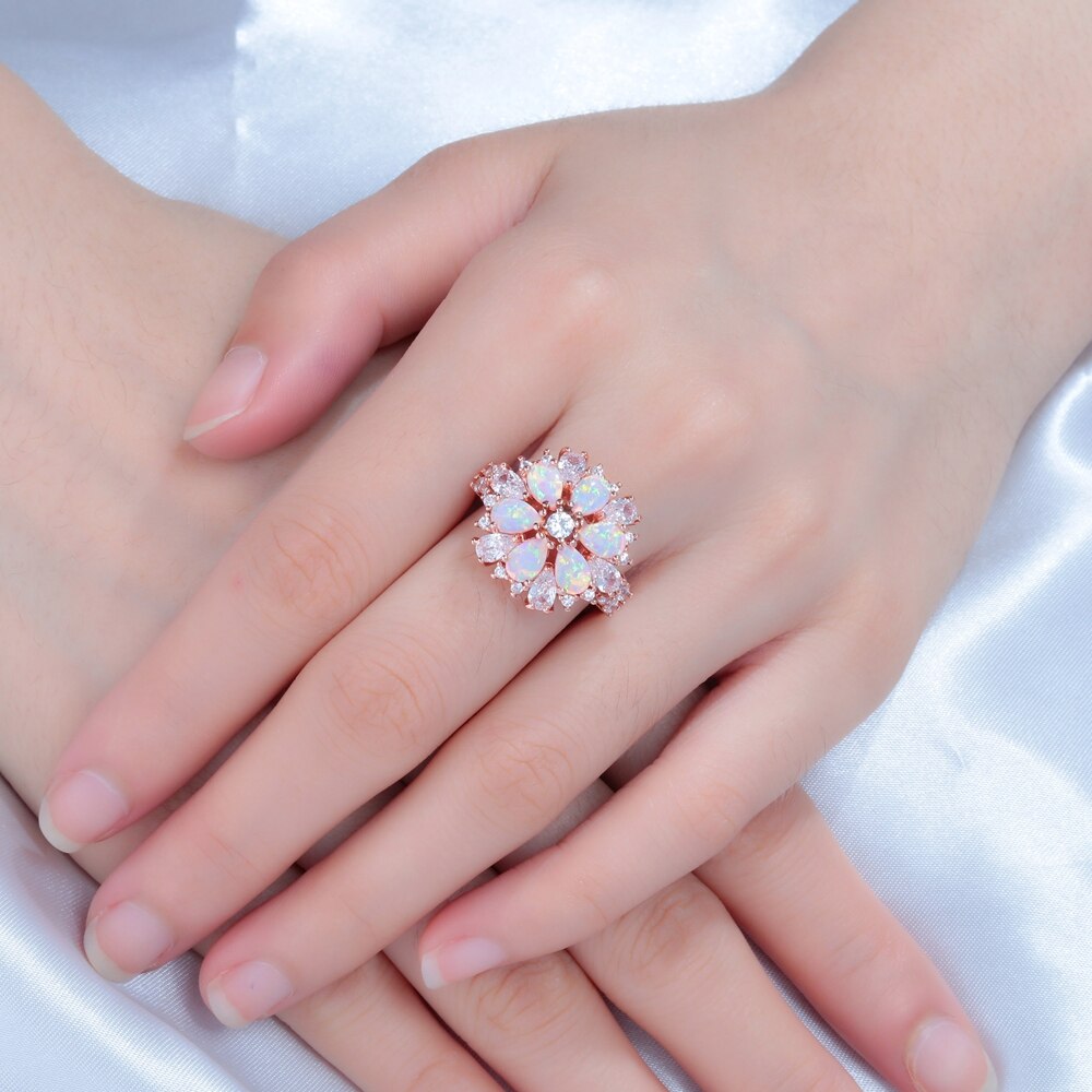 Flower Pink Fire Opal Rose Gold Ring