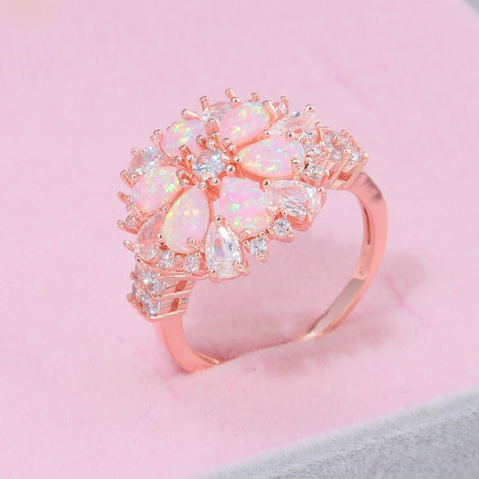 Flower Pink Fire Opal Rose Gold Ring