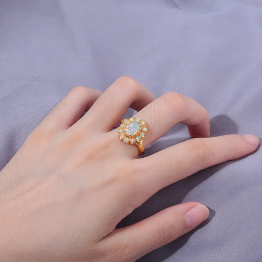 Flower Luxury White Fire Opal Ring