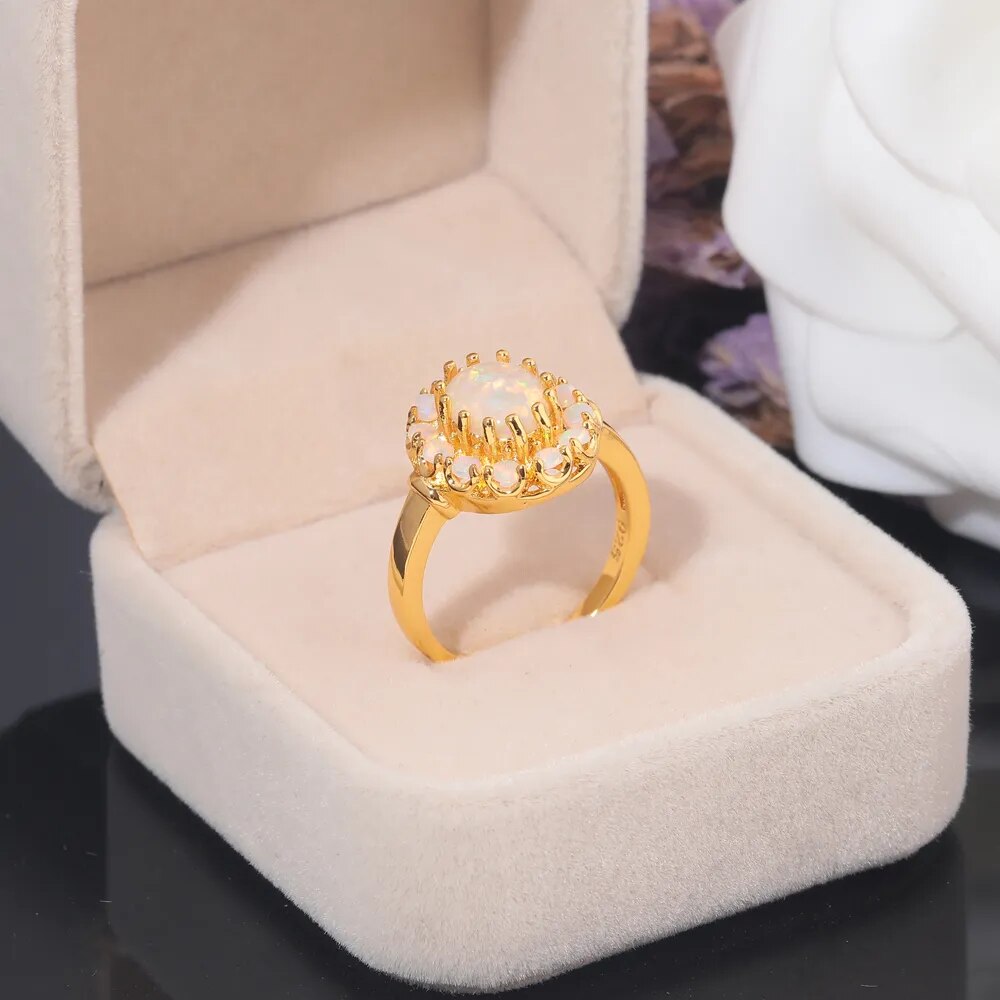 Flower Luxury White Fire Opal Ring
