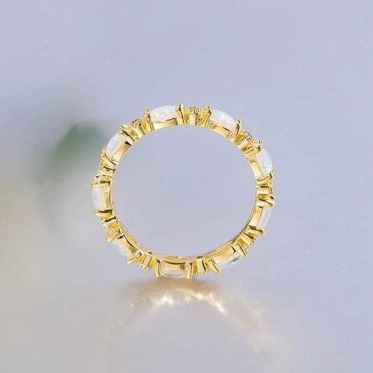 Luxury White Opal Gold Plated Round Ring