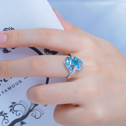 Spiritual Aquamarine Opal Silver Ring