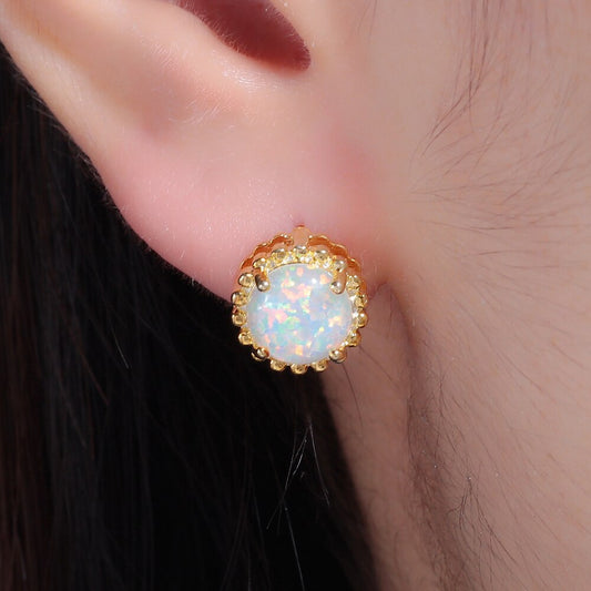 Shining White Opal Gold Plated Earrings