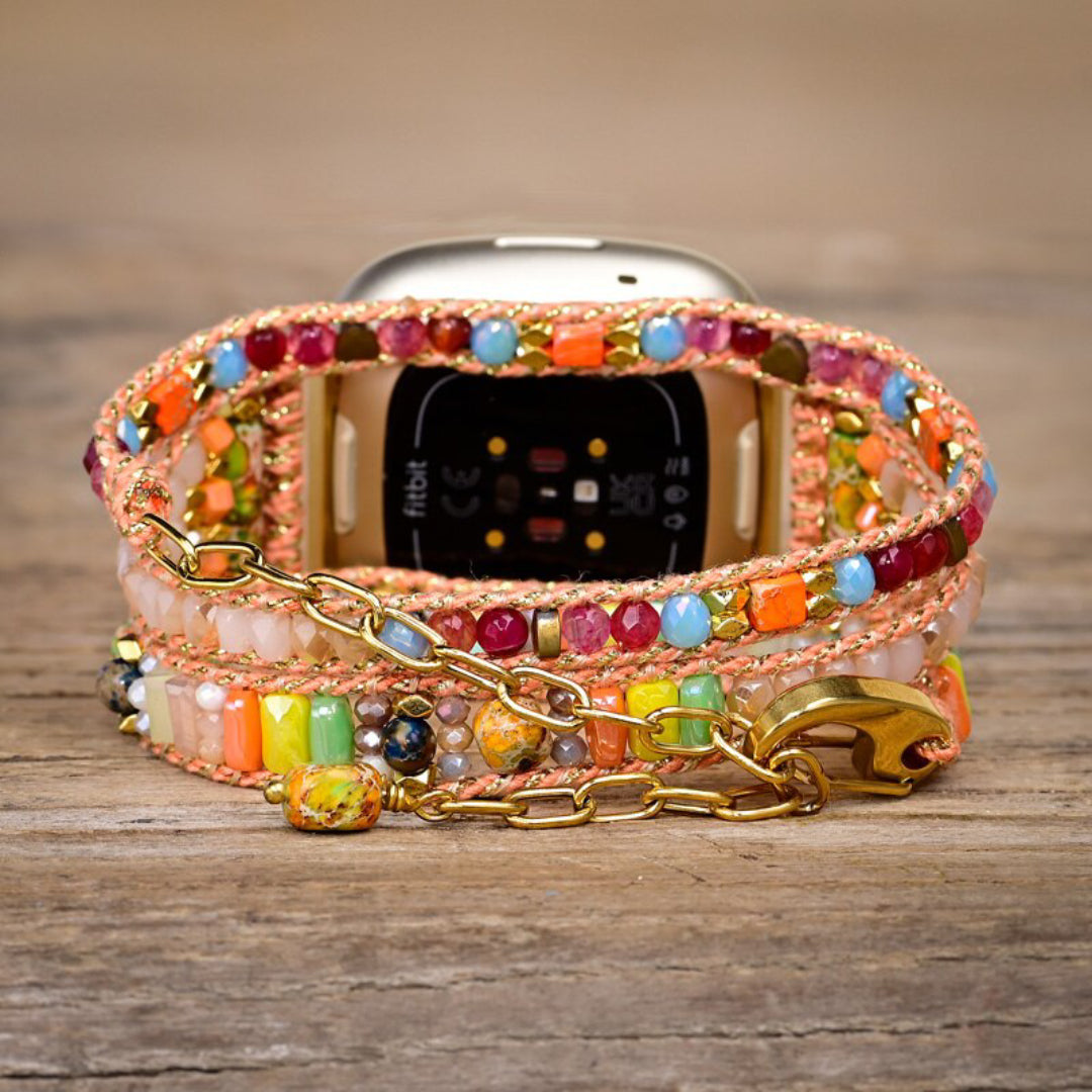 Boho-Fitbit-Uhrenarmband mit orangefarbenem Hämatitstein