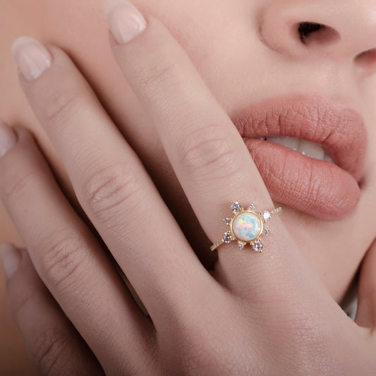 Sunshine White Opal 24K Gold Ring