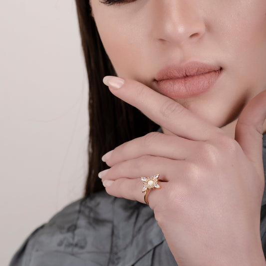 Flora Clear Quartz 24K Gold Ring