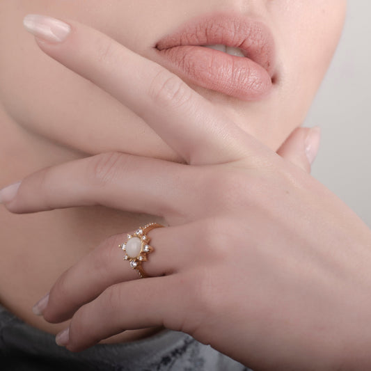 Sunshine Pink Opal 24K Gold Ring