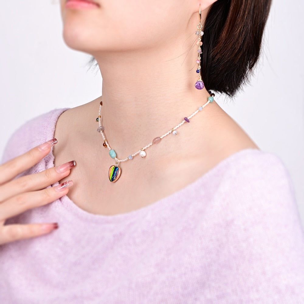 7 Chakra Herz Unisex Naturstein Halskette