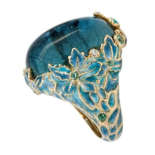 Elegant Sapphire Enamel Flower Ring