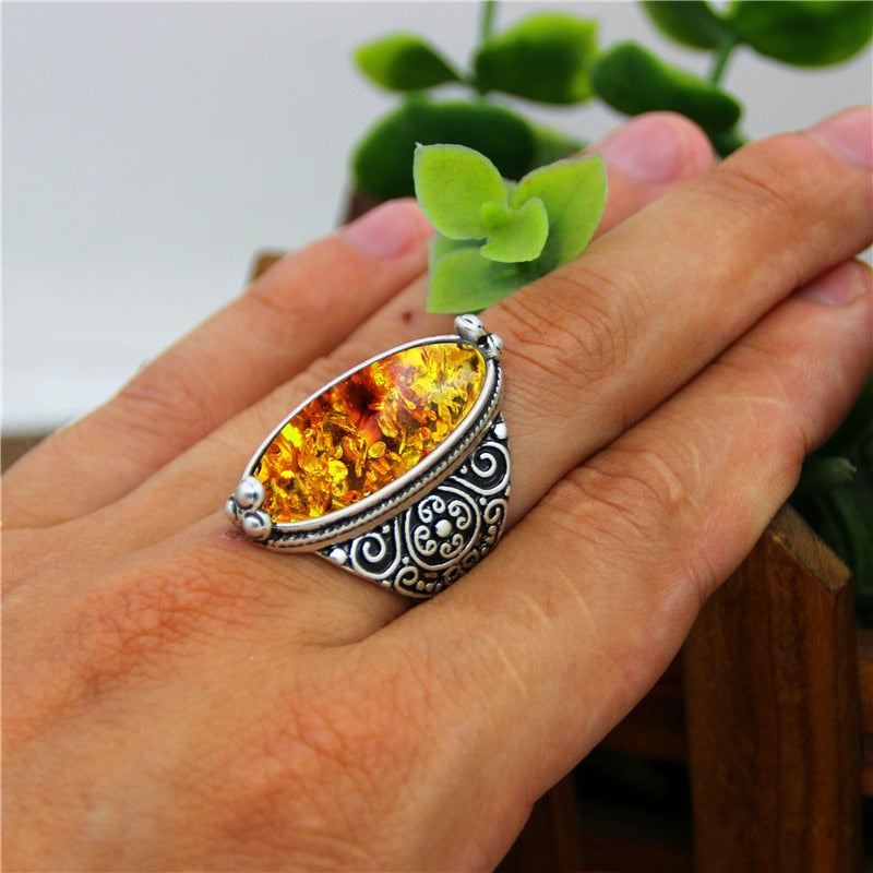 Spiritual Eye Shape Amber Ring