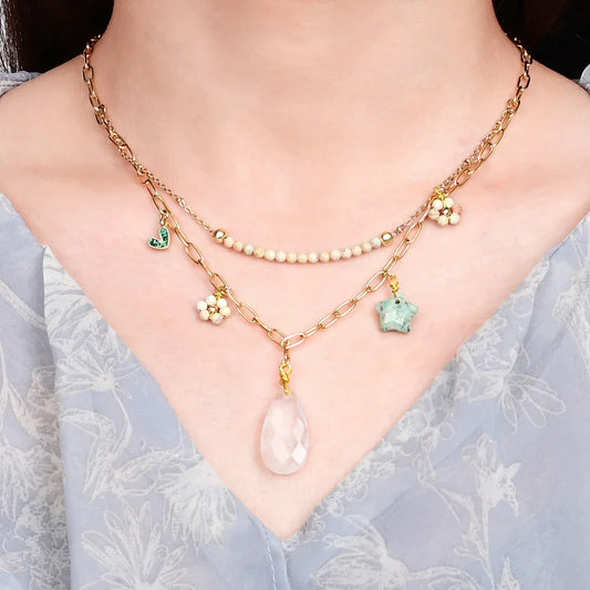 Elegante Boho-Halskette mit weißem Quarz