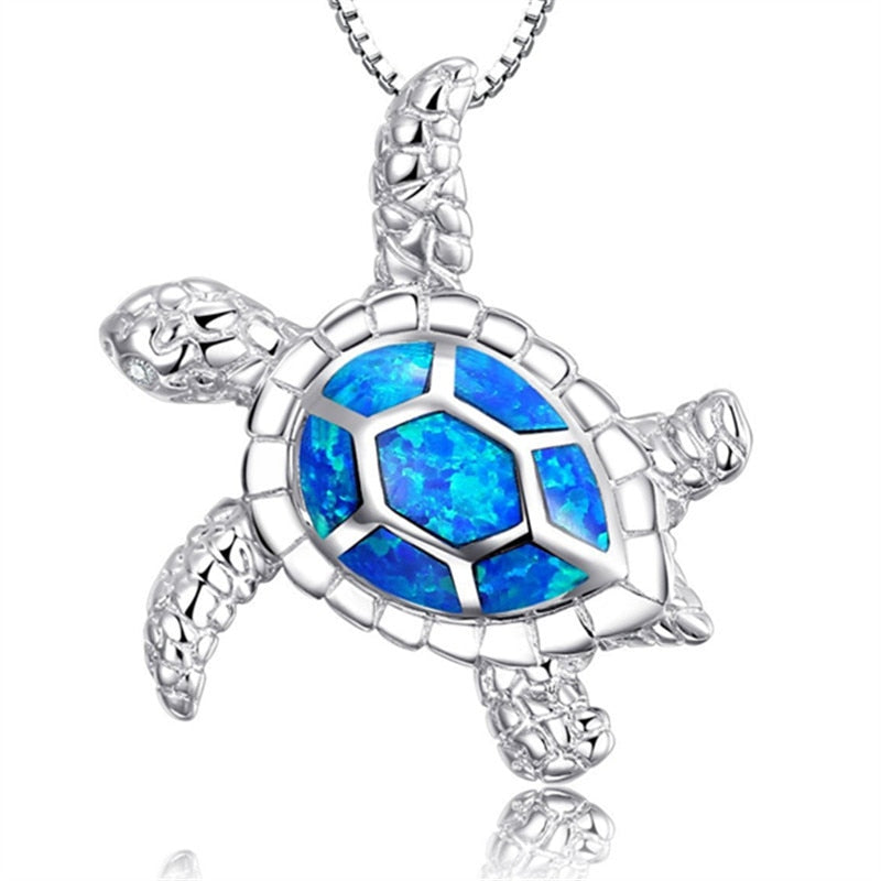 Lucky Turtle Opal Silver Necklace