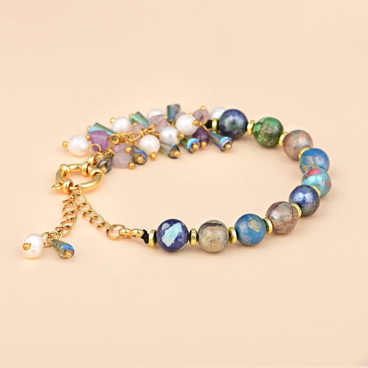 Retro Design Multicolor Jasper Flowing Bracelet