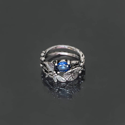 Dragonfly Gemstone Lotus Ring