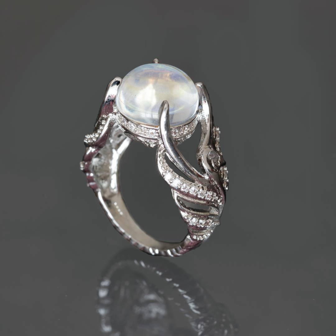 Vintage Moonstone Big Circular Cut Silver Ring