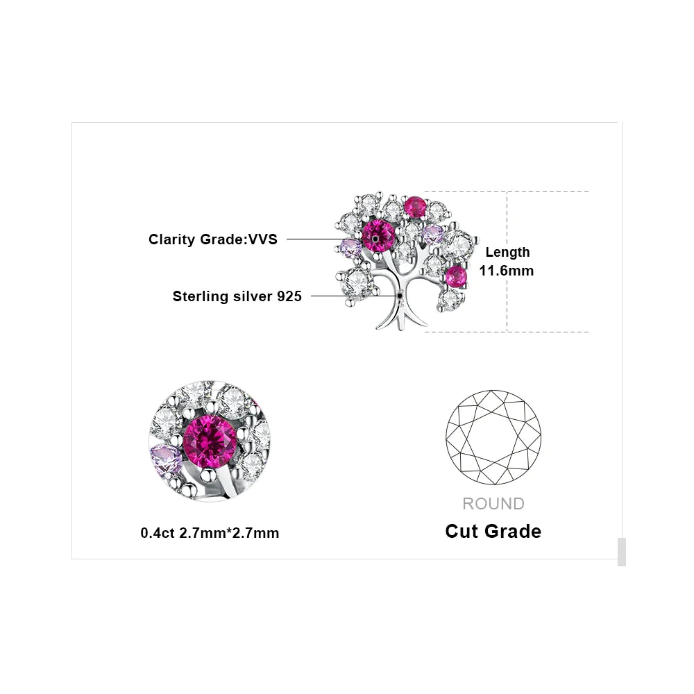 Tree Of Life Ruby Silver Earrings