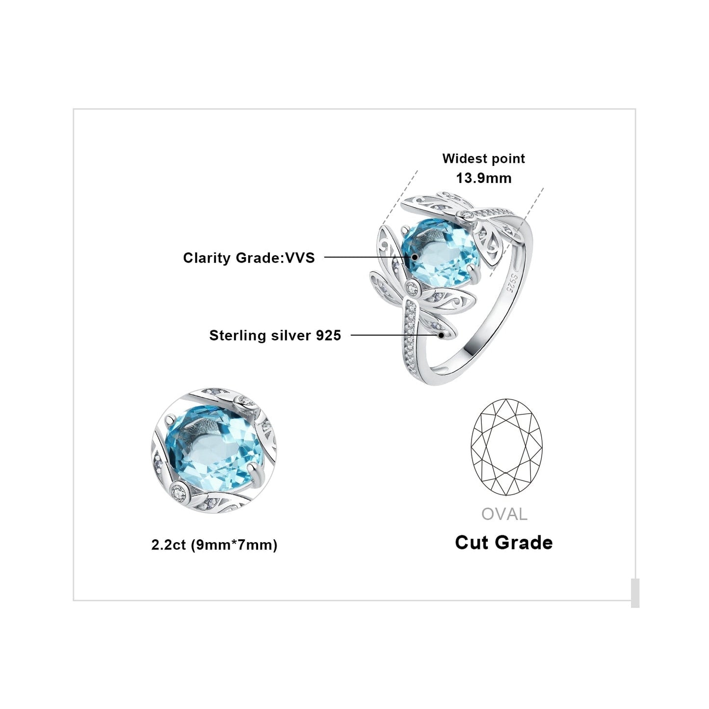 Dragonfly 3.6 Carat Blue Topaz Silver Ring