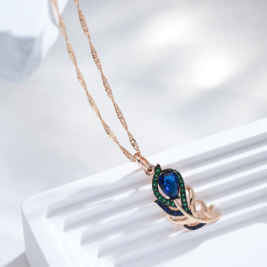 Peacock Feather Sapphire 14K Rose Gold Necklace