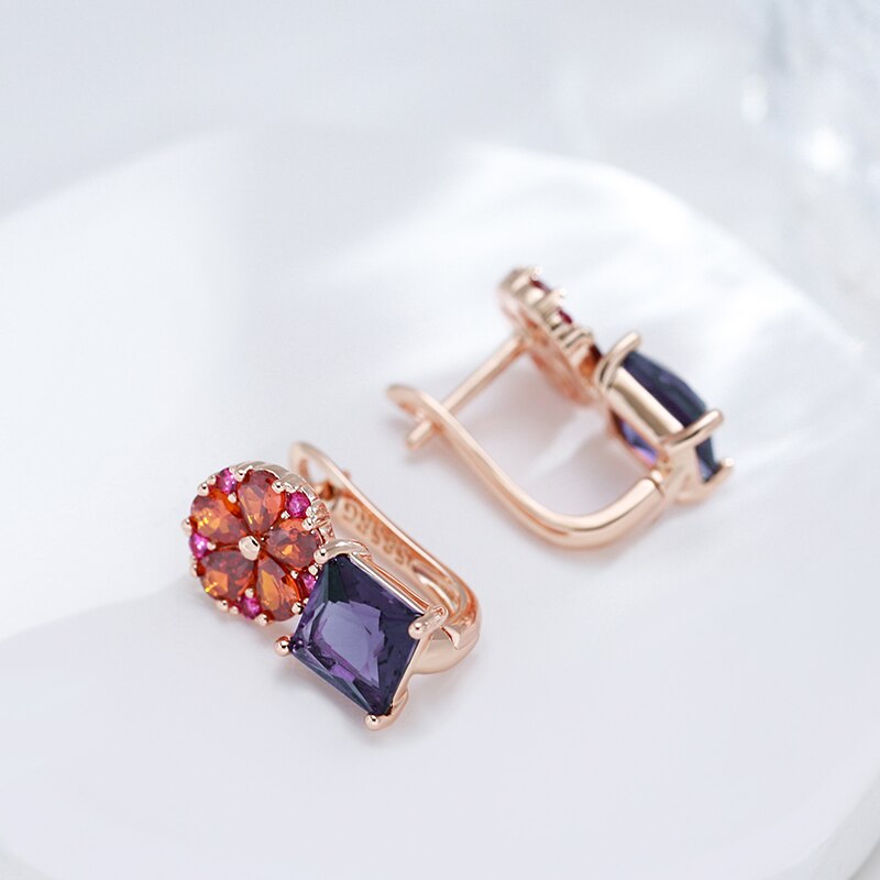 Chic Flower Amethyst 14K Rose Gold Earrings