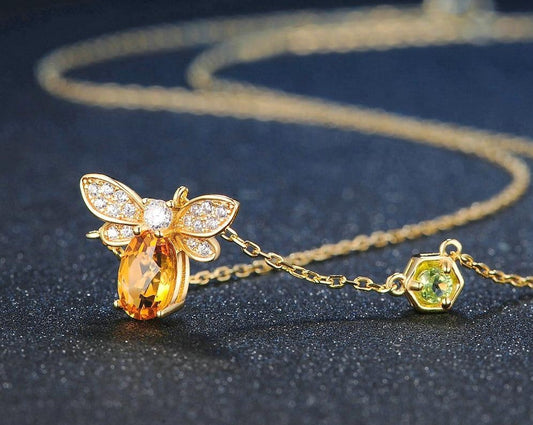 Spiritual Bee Citrine Gold Plated Necklace
