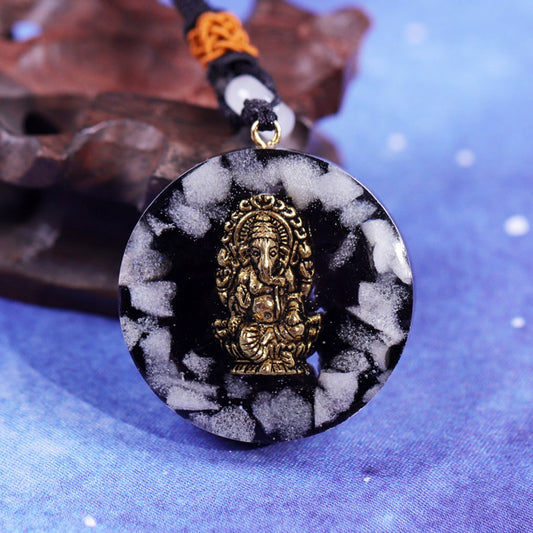 Luminous Ganesha Obsidian Necklace