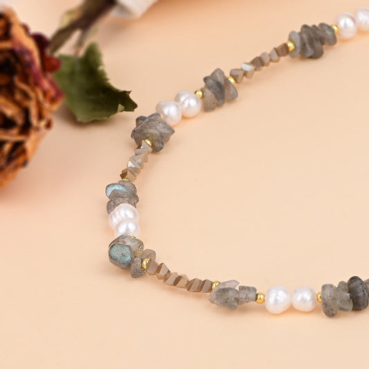 Elegant Labradorite & Pearl Necklace