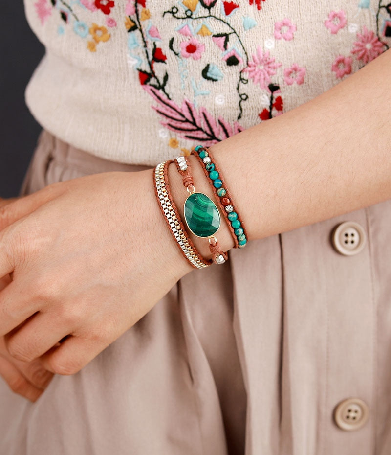 Nature Malachite Wrap Bracelet