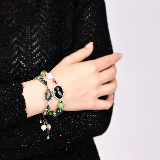 Armband aus schwarzem Onyx und grünem Jaspis