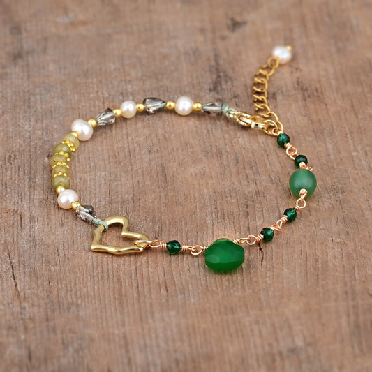 Stylish Heart Green Aventurine Bracelet
