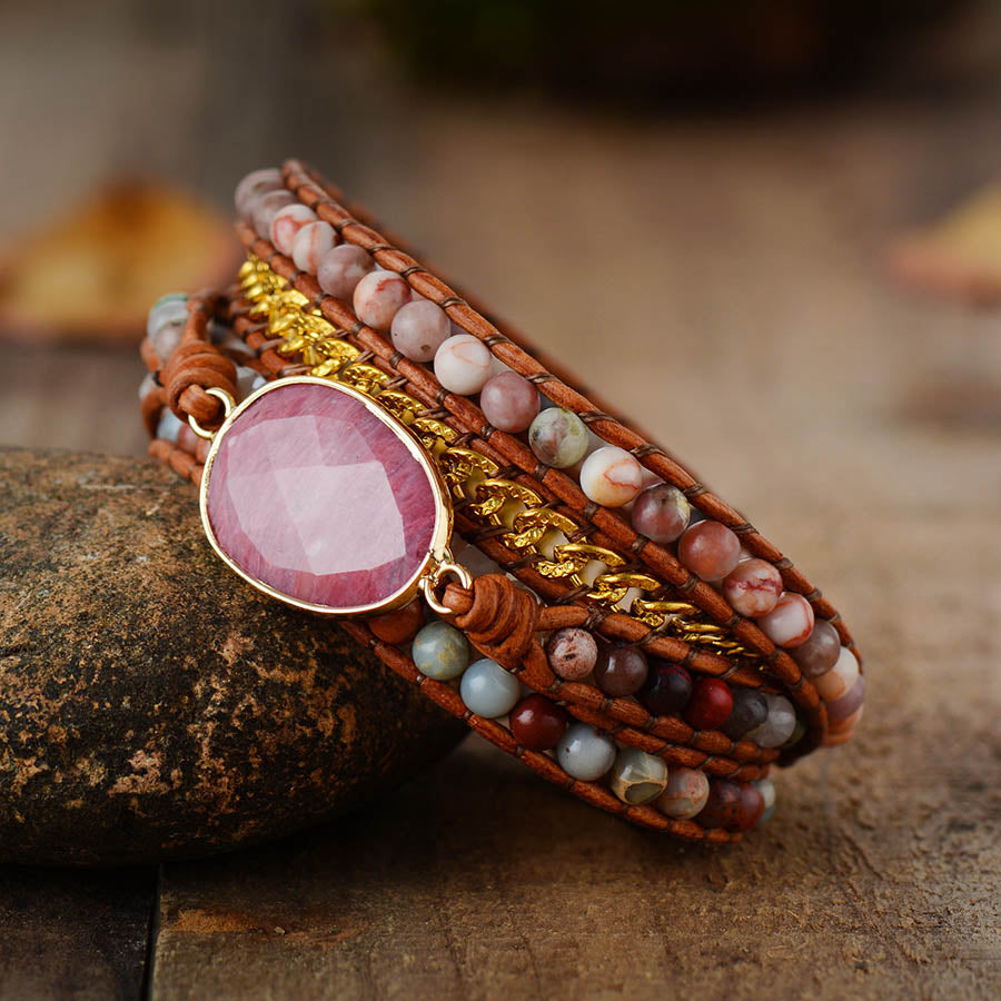 Pink Rhodonite Wrap Bracelet