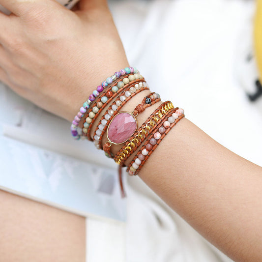 Pink Rhodonite Wrap Bracelet