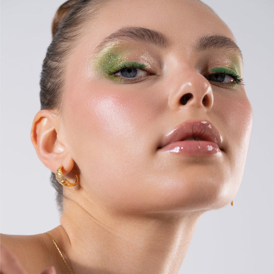 Pave Croissant Dome Gold Vermeil Earrings