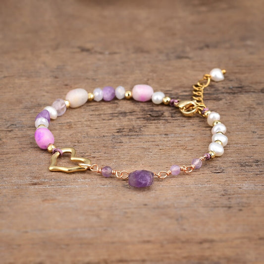 Stylish Heart Amethyst Bracelet