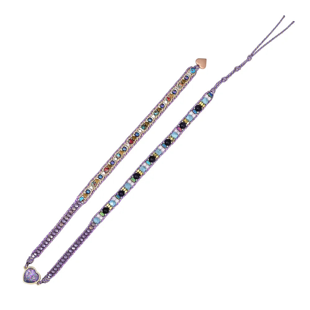 Romantic Purple Heart Shape Opal Wrap Bracelet