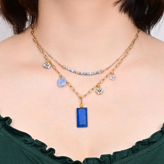 Schicke rechteckige Lapislazuli-Halskette