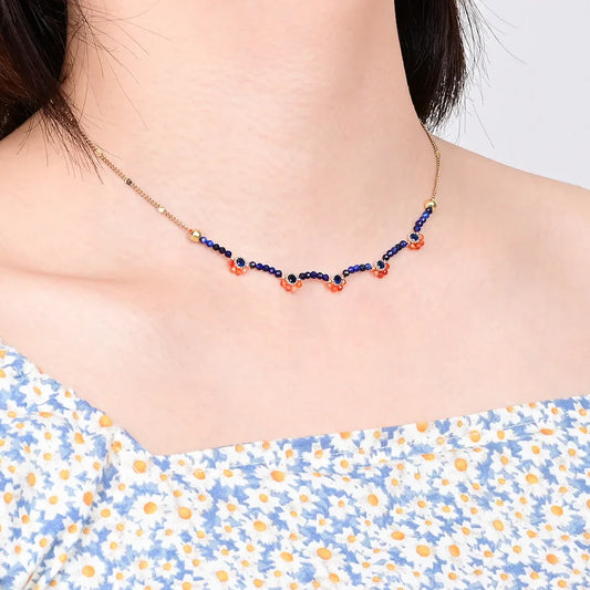 Unique Design Red Agate Flower Chain Necklace