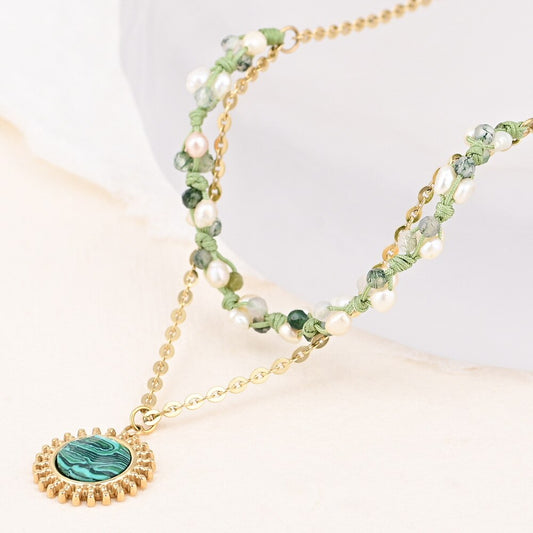Elegante Malachit-Halskette im Boho-Stil