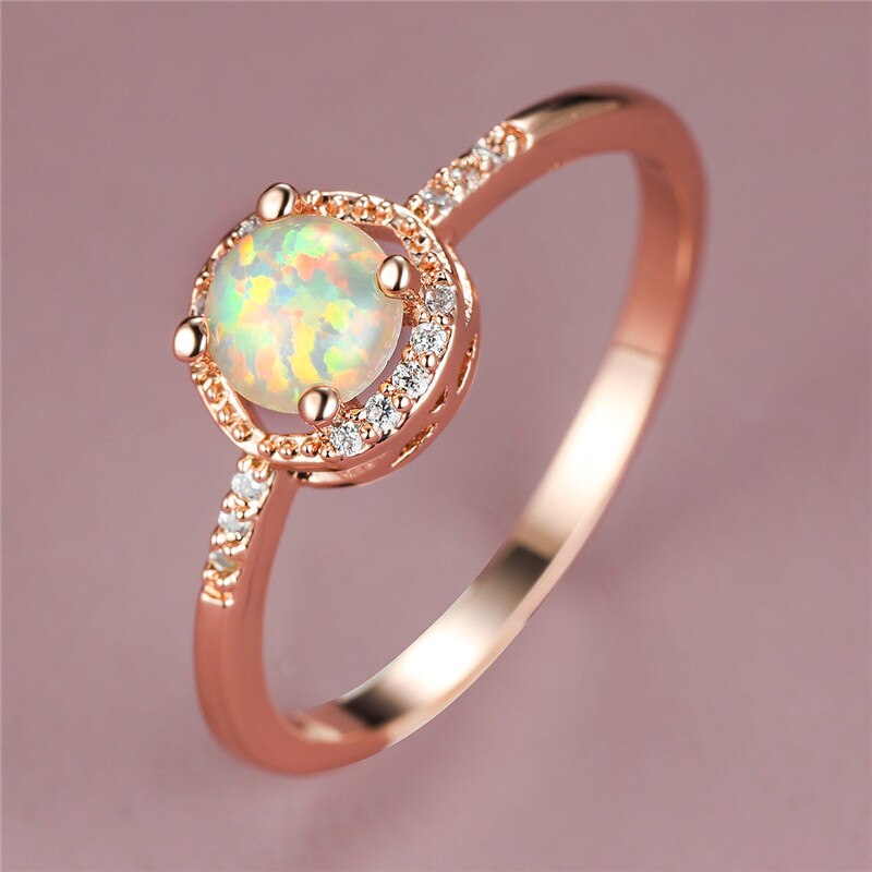 Rial Rose Gold White Fire Opal Ring