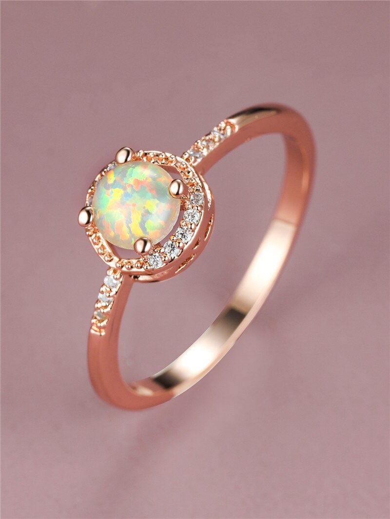 Rial Rose Gold White Fire Opal Ring