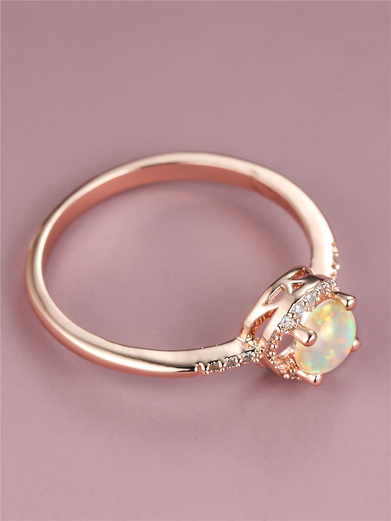 Rial Rose Gold White Fire Opal Ring