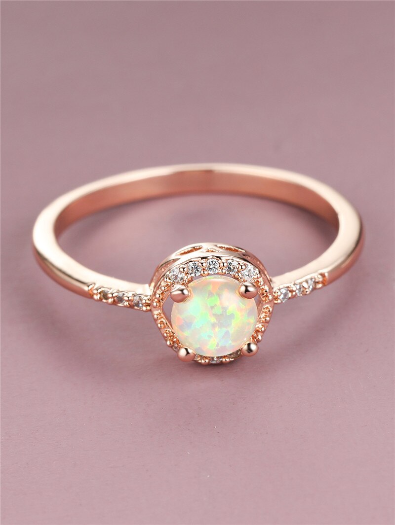 Rial Rose Gold White Fire Opal Ring