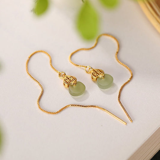 Böhmische lange Ohrringe aus natürlicher Jade