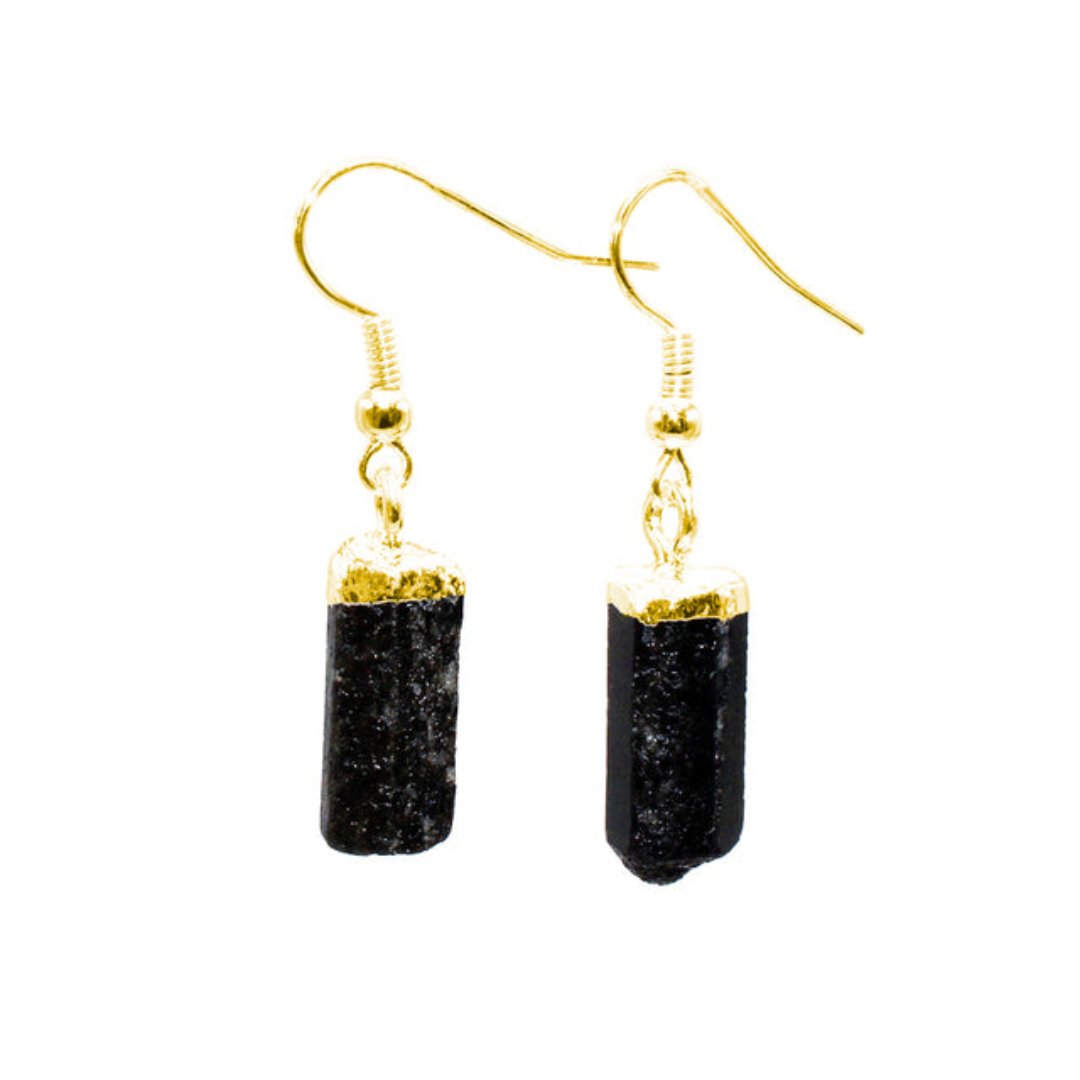 Natural Raw Black Tourmaline Earrings