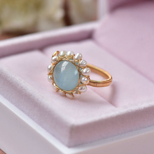 Vintage Aquamarine 14K Gold Plated Adjustable Ring