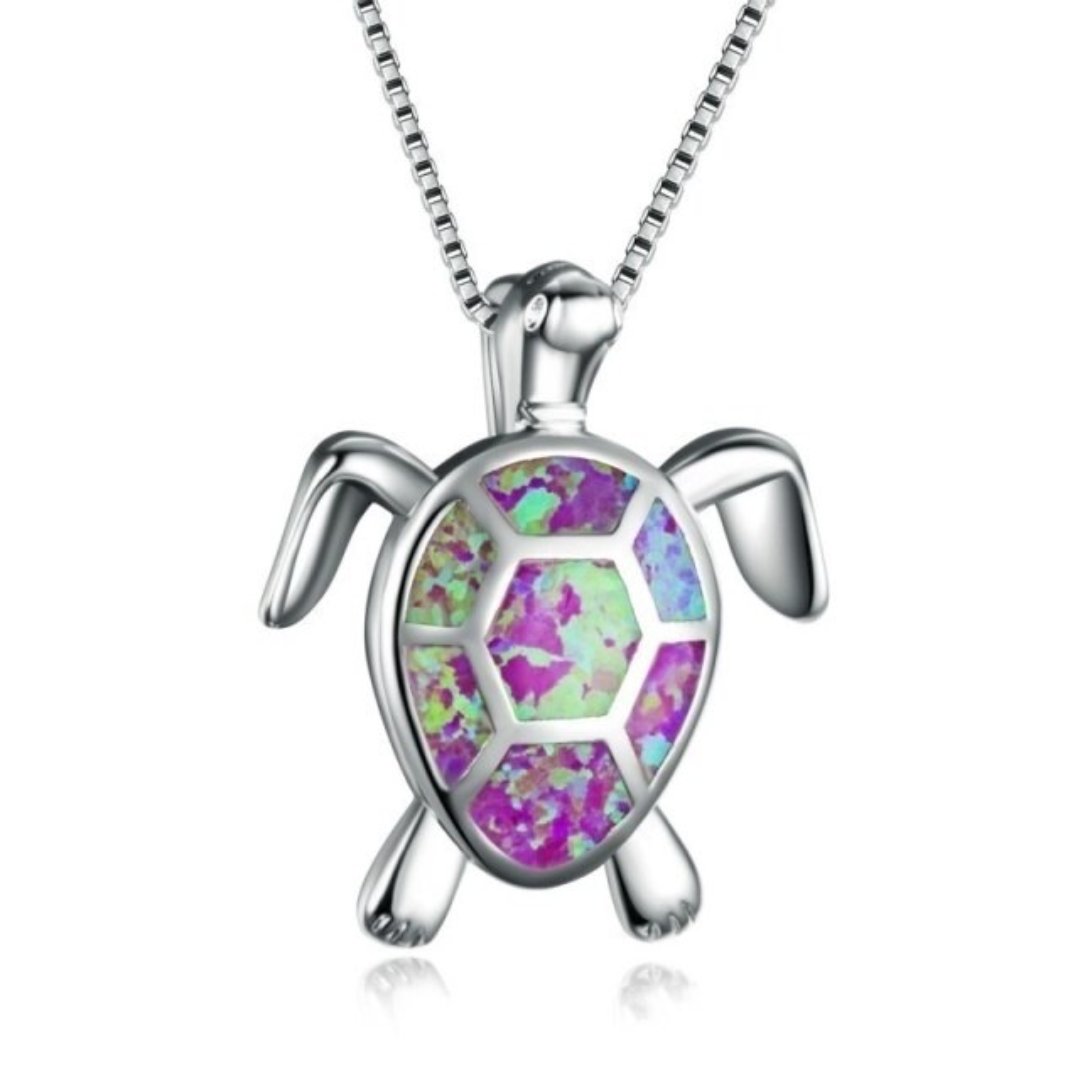 Spirit Turtle Opal Silver Necklace