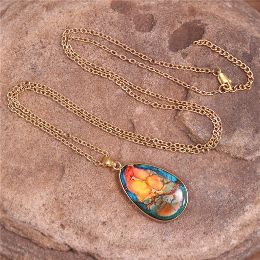 Modern Imperial Jaspers Gold Chain Teardrop Necklace