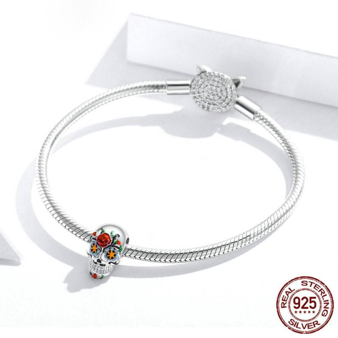 Bunter Totenkopf 925 Sterling Silber Anhänger