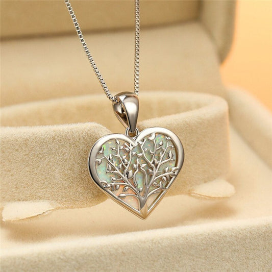 Tree Of Life Opal Heart Necklace