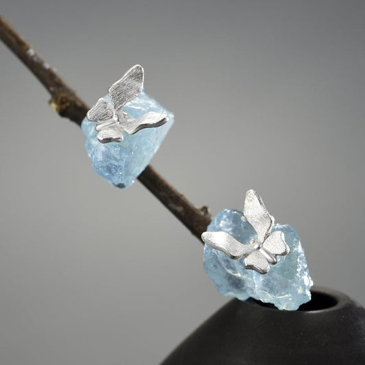Vintage Butterfly Aquamarine Stone Earrings